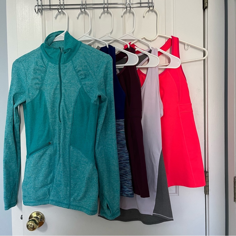 Bundle of 5 Athleta XXS racerback tank and zip up jacket